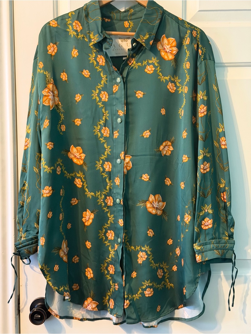 Agua by Agua Bendita Cecilia Esotérico Floral Satin Shirt Small NWOT Rare